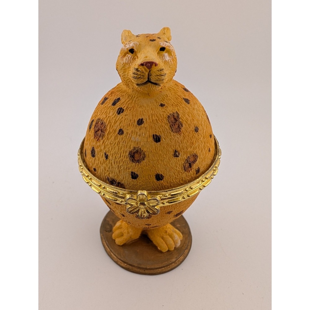 Vintage Cheetah Egg Shaped Trinket Box 4.5"
